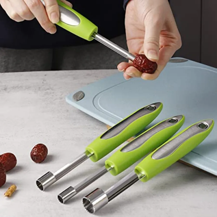 Multisize appelboorset met ergonomisch rubberen handvat voor efficiënte kernverwijdering van appels, peren, kersen, jujubes, rode dadels