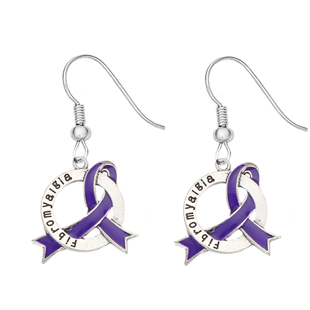 Metal Enamel Childhood Ovarian Cancer Cerebral Palsy Down Syndrome Alzheimer's Fibromyalgia Cystic Fibrosis Awareness Earrings