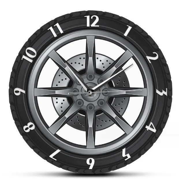 Tire Design Wall Clock Creative Acrylic Car Wheel Hub Silent Clock Repair Garage Wall Decoration Living Room Tire Design Watch
