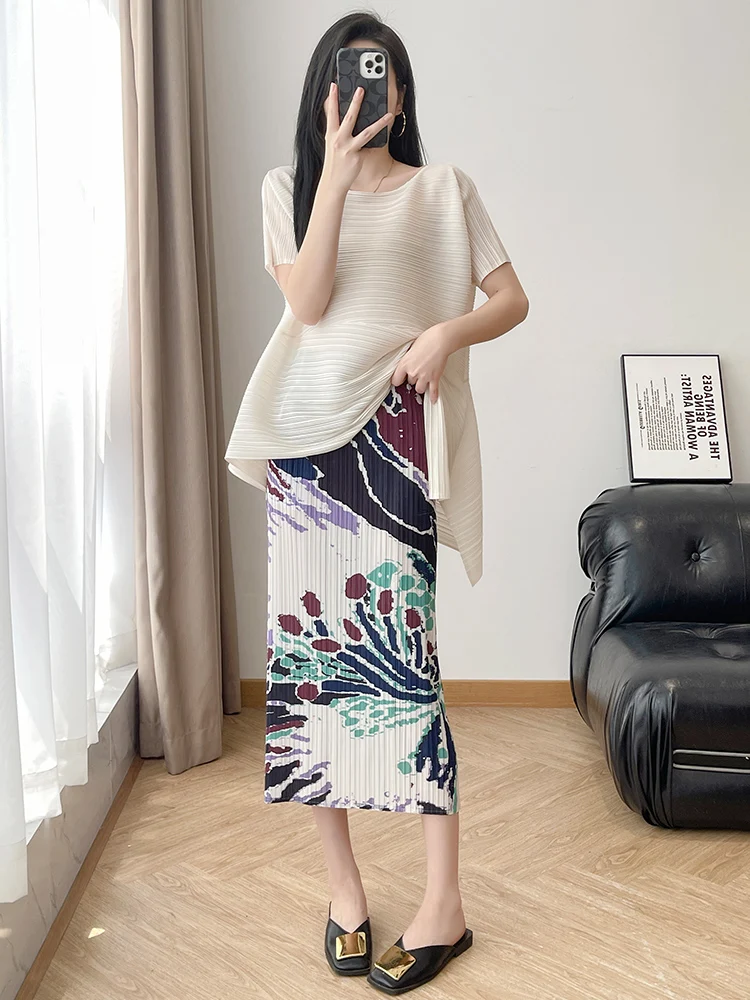 Three Houses Wind Semi-Body Skirt Forest System Vintage Pleated Midi Skirt Casual Breathable Polyester Fiber H-Line Skirt