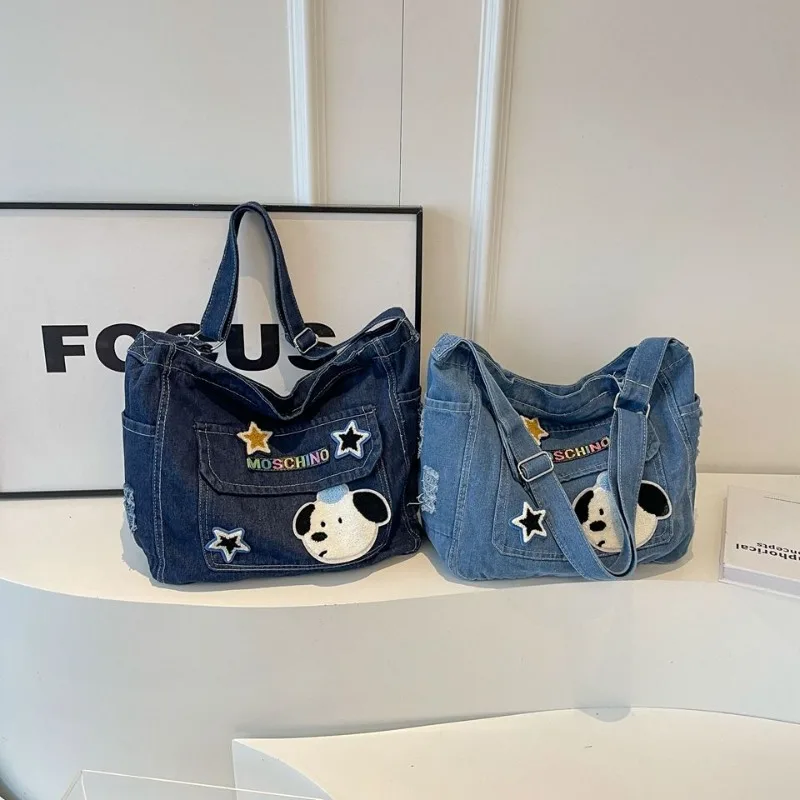 Peanuts Snoopy Cartoon Animation Creative Fashion 2024 New Denim Large Capacity Portable One Shoulder Crossbody Two-Purpose Bag