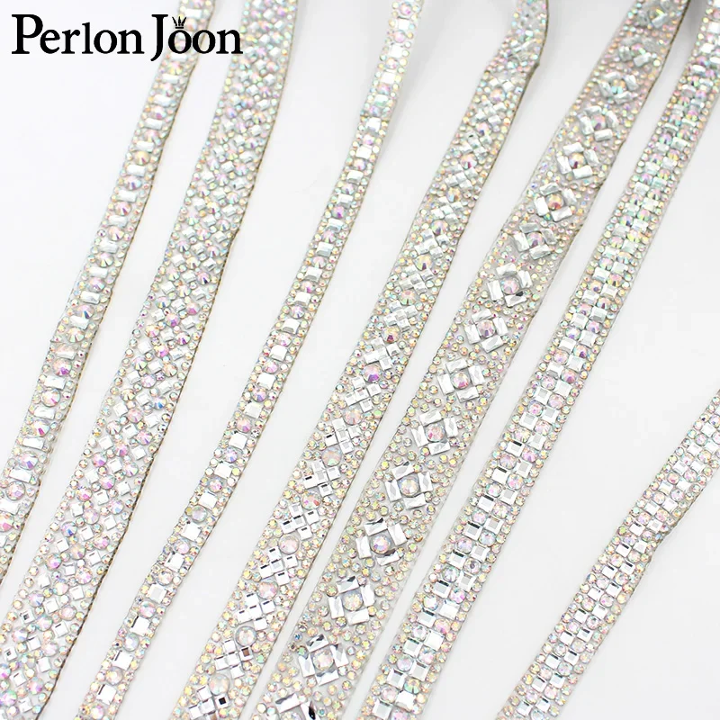 1yard hot fix AB color rhinestone white glass ribbon crystal rhinestone trim tape Party wedding decorative accessories TR131