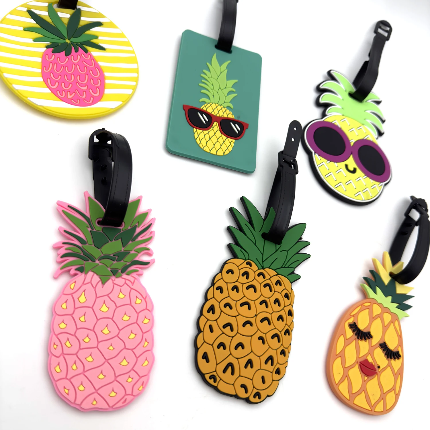 1pc/2pcs/6pcs Cute  Pineapple Suitcase Tag Travel Accessories Luggage Tag Silica Gel Suitcase ID Addres Holder Boarding Tag