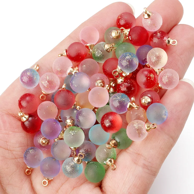 30pcs/lot Glass Bead Charms Pendant 8mm Coloured Golden Dot Round Ball Beads Pendants For DIY Jewelry Making Earring Necklace