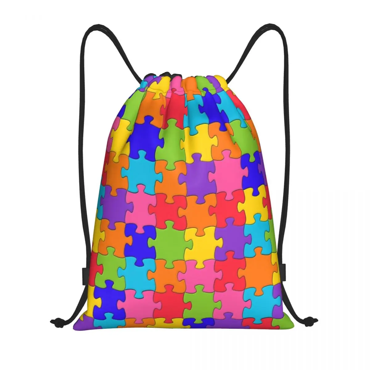 Custom Colorful Jigsaw Puzzle Autism Awareness Drawstring Backpack Women Men Sport Gym Sackpack Foldable Training Bag Sack