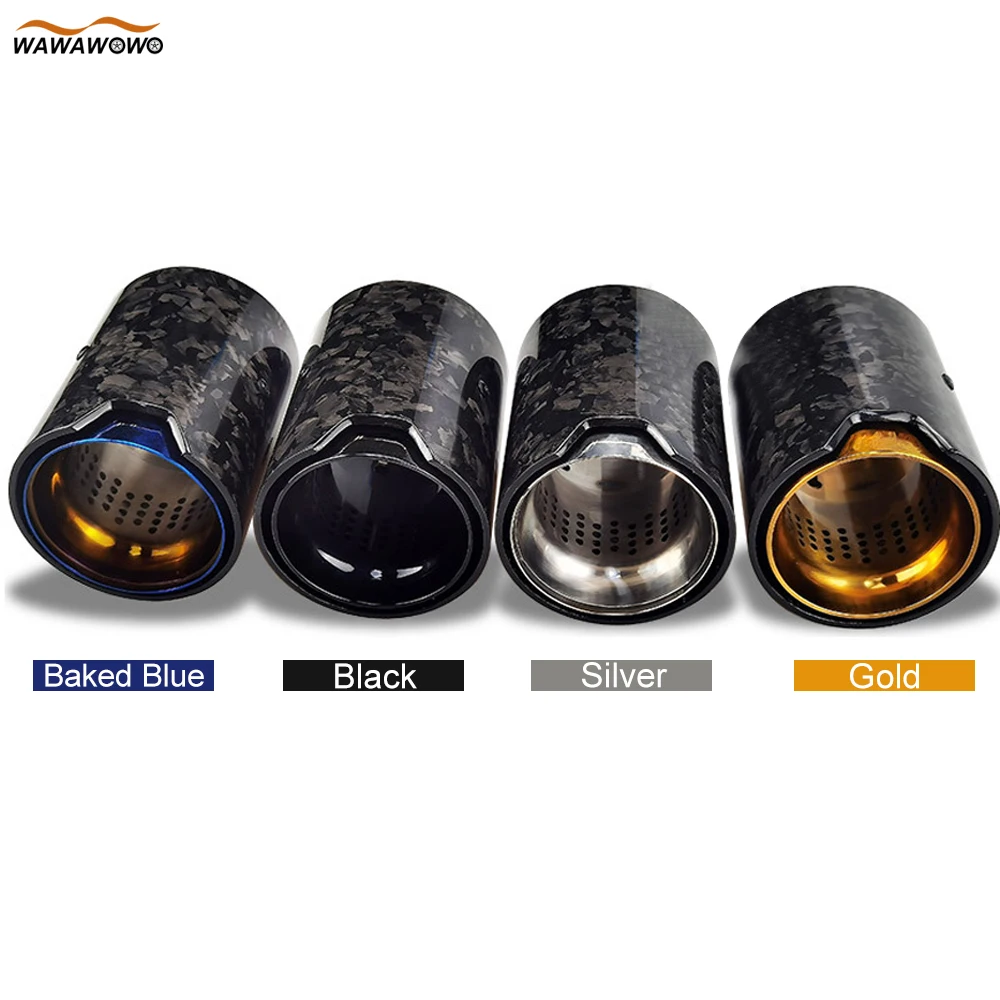 1 Pair Universal Car Stainless Steel Forging Carbon Fiber Tail Throat Exhaust Pipe Muffler Tip Pipes Cover, Fit for BMW M2 M3 M4