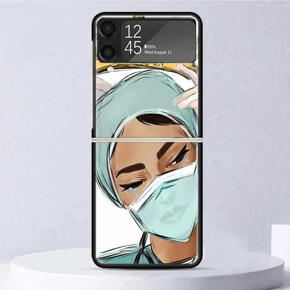 Funny Medicine Nurse Doctor Shockproof Hard Case For Samsung Galaxy Z Flip 4 5 3 5G Phone Cover Z Flip3 Flip4 Flip5 Black Fundas