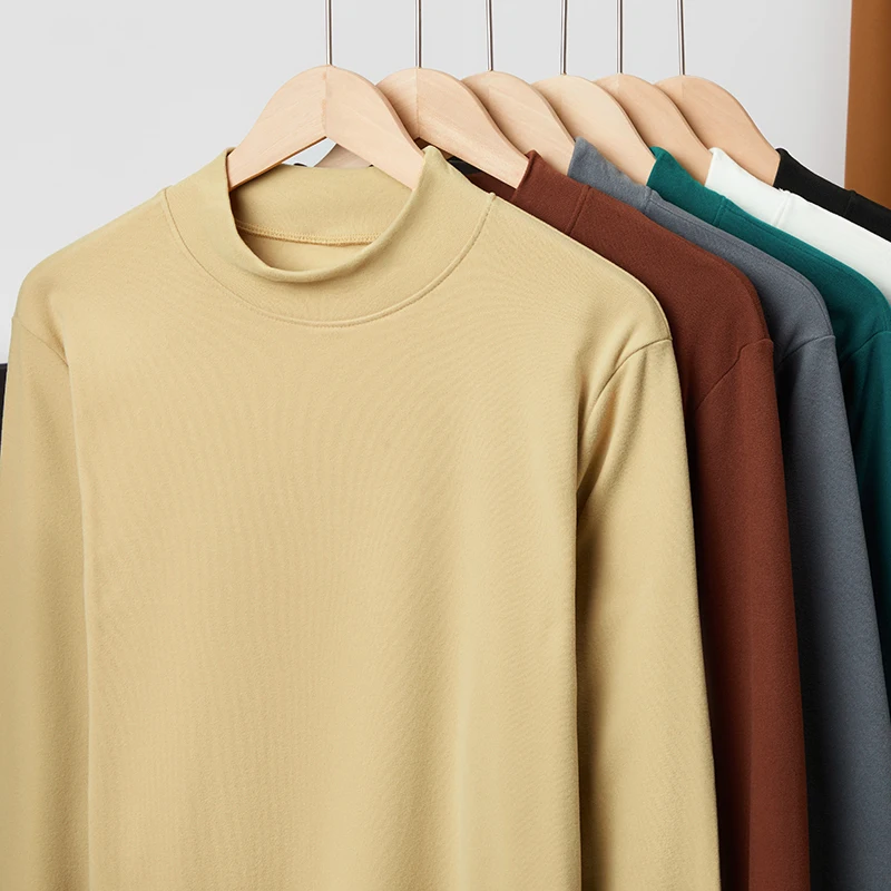 Neu eingetroffen: Herren Basic-Shirts mit Stehkragen, glatter Stoff, elastisch, langärmelig, Thermobasislayer für den täglichen Gebrauch – Detail 18