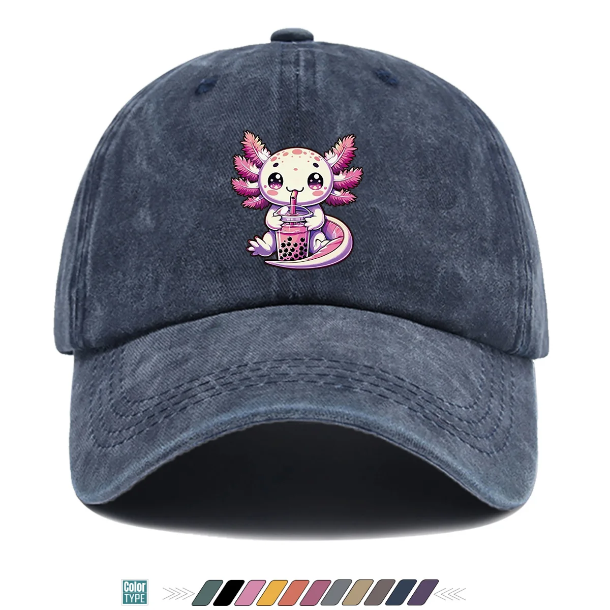 1pc Pink And White Gradient Axolotl Print Baseball Cap, Soft And Cute Cartoon Pattern, Comfortable And Breathable Duck Tongue Ha