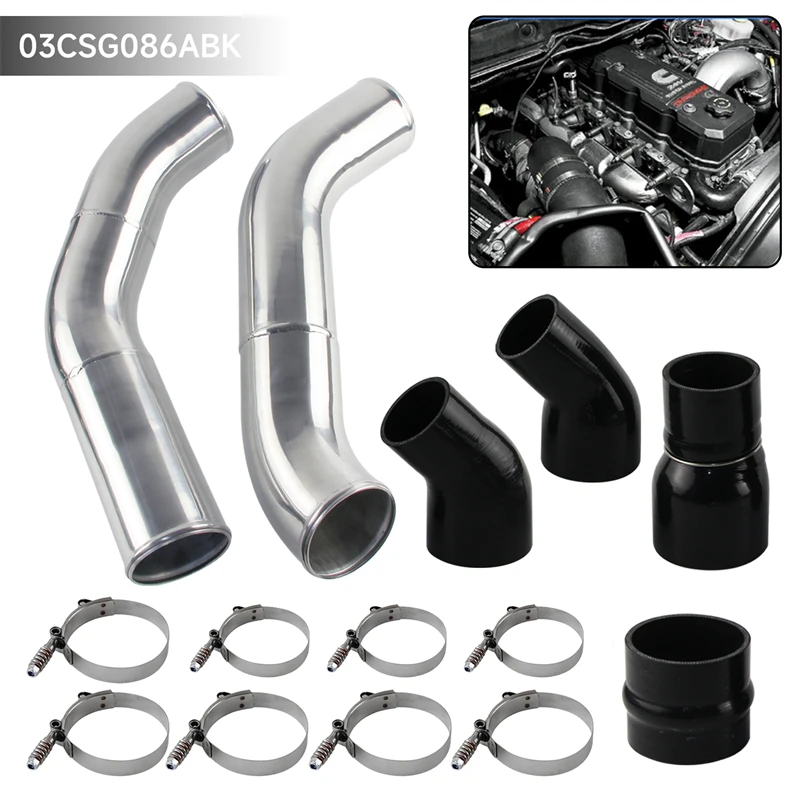 3.5'' Aluminum Silver/Black Intercooler Pipe & Boot Hose Clamp Kit For 13-18 Dodge Ram 2500/3500 6.7L Performance Upgrade Diesel