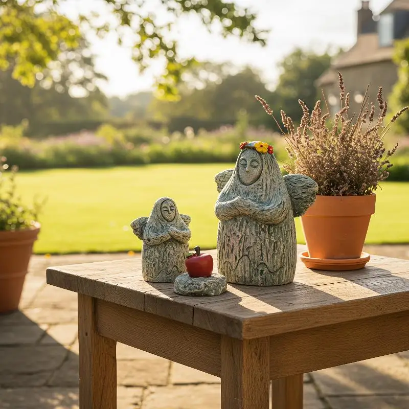 UV Resistant Resin Faux Stone Angel Statue Set Wreath Decor for Garden Yard Indoor Home Decoration