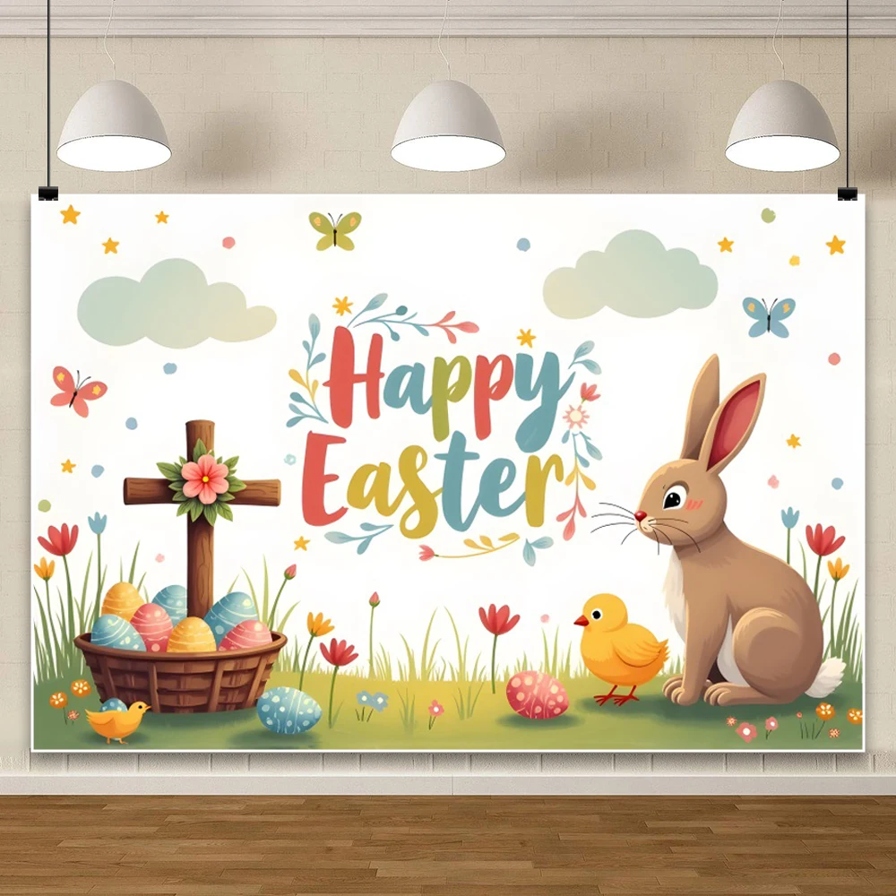 Easter Backdrop for Photography Bunny Shop Spring Easter Day  Background For Photography Rabbit Wood Floor Rainbow Photo Studio