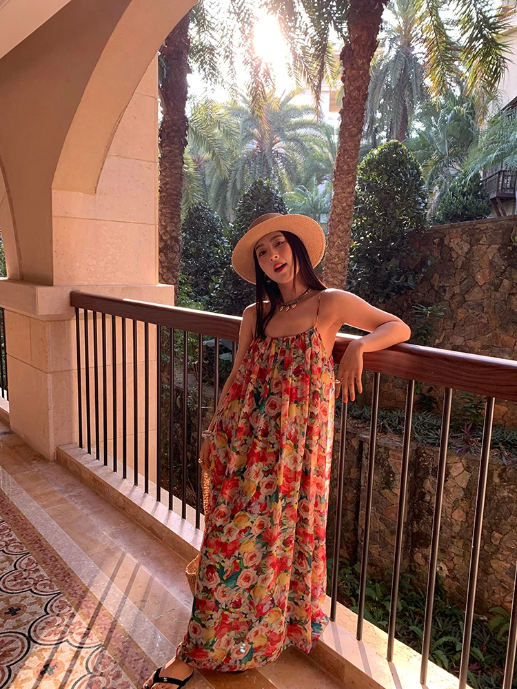 

Jinyu Huahua Summer Stunning Little Dress2025New Design Sense Chiffon Strap Dress Floral Strap Dress