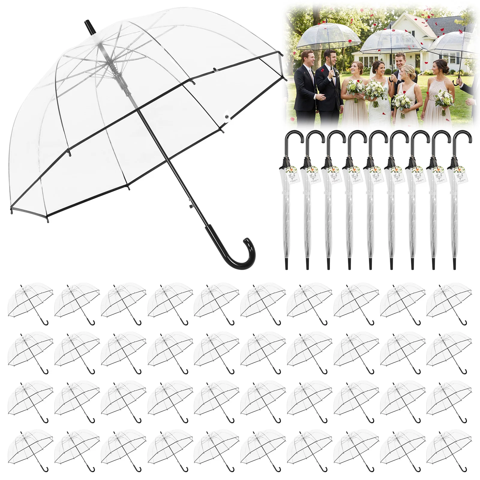 

52 Inch Large Clear Bubble Umbrellas Bulk with Classic Hook Handle Dome Rain Windproof Stick Umbrellas Wedding Favors for Guest