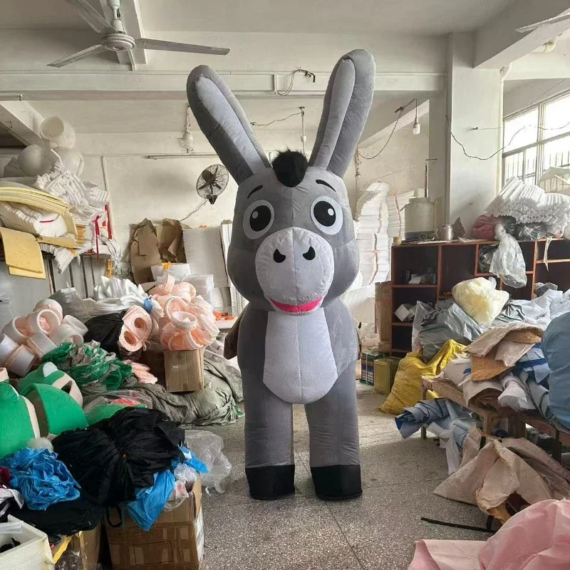 Aufblasbares Graues Esel-Maskottchen-Kostüm für Erwachsene Plüsch-Charakteranzug für Paraden Cosplay Geburtstag Halloween-Party Ohne Batterie