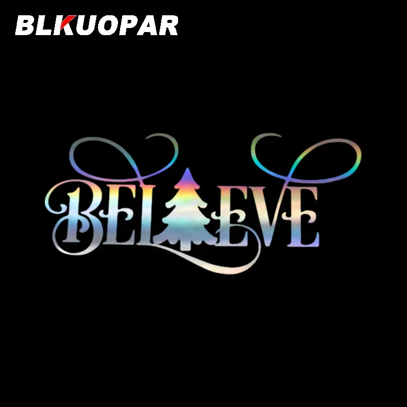 BLKUOPAR BELIEVE Christmas Tree Car Stickers Laser Fashionable Skateboard Rearview Mirror Windshield Waterproof Decal Decoration