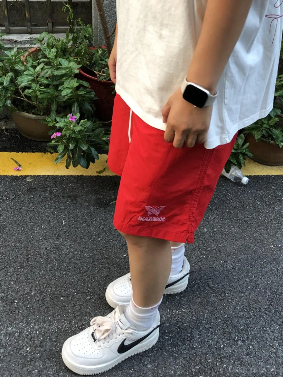 

Retro American Dopane Summer Embroidered Nylon Qui Dry Men's Casual Thin Loose Five-Point Pants Spor Straight Leg Trou...