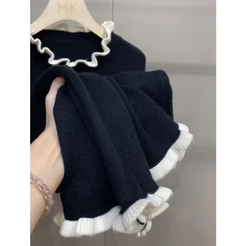 

Вязаное платье больших размеров для женщин: осеннее, повседневное, с длинным рукавом, воротником-стойкой, свободного кроя, миди, в корейском стиле, для полных женщин