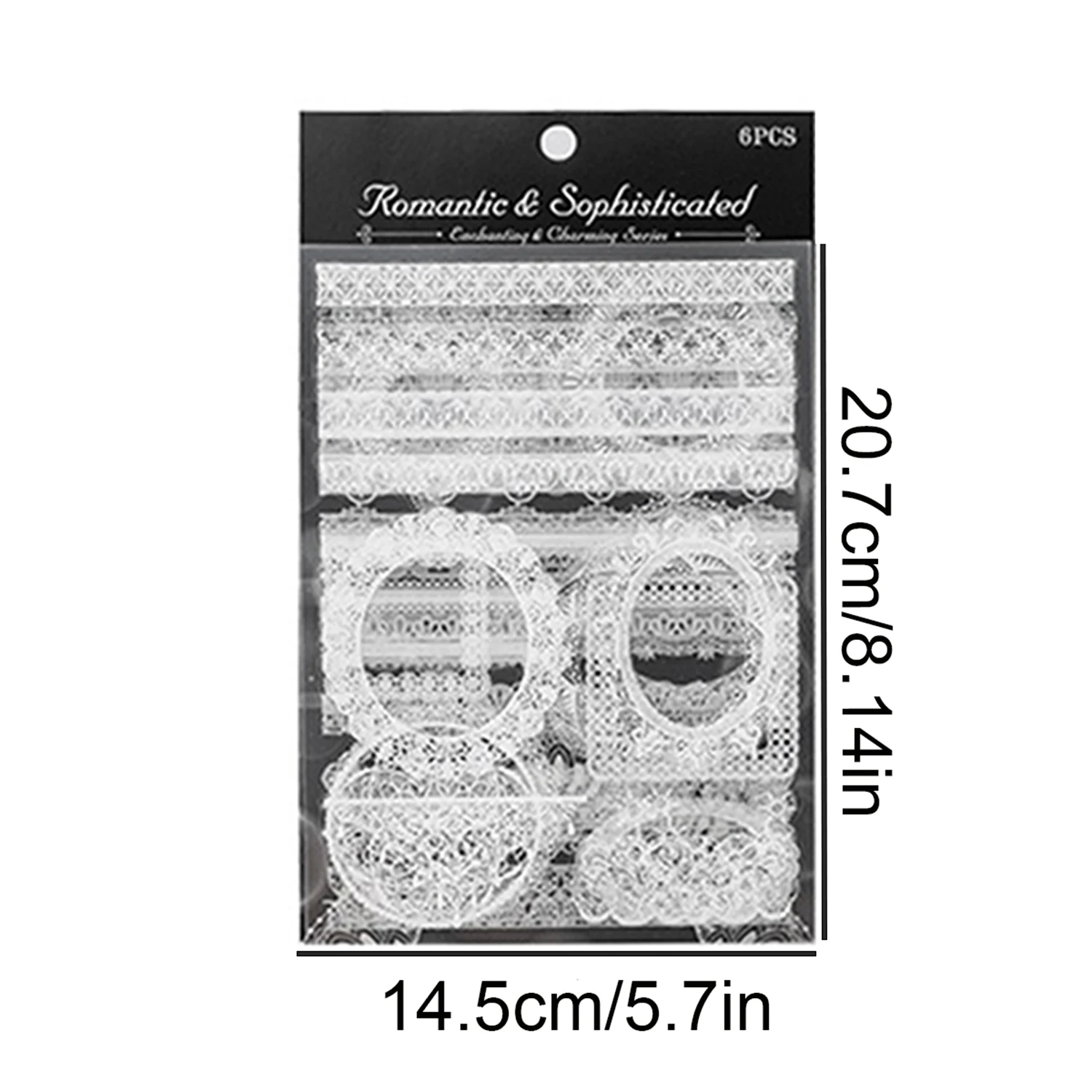 6pcs White Lace Floral Pattern Stickers,Transparent Waterproof PET Stickers - For Stationery Scrapbook Decoration,A Gift For Pal