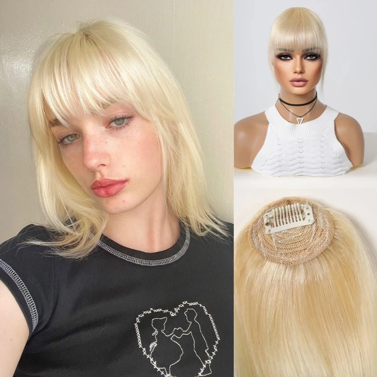 Bangs Clip in Air Bangs Blonde Bangs Fringe with Temples Hairpieces 100% Real Human Hair Extensions for Women Daily Wear