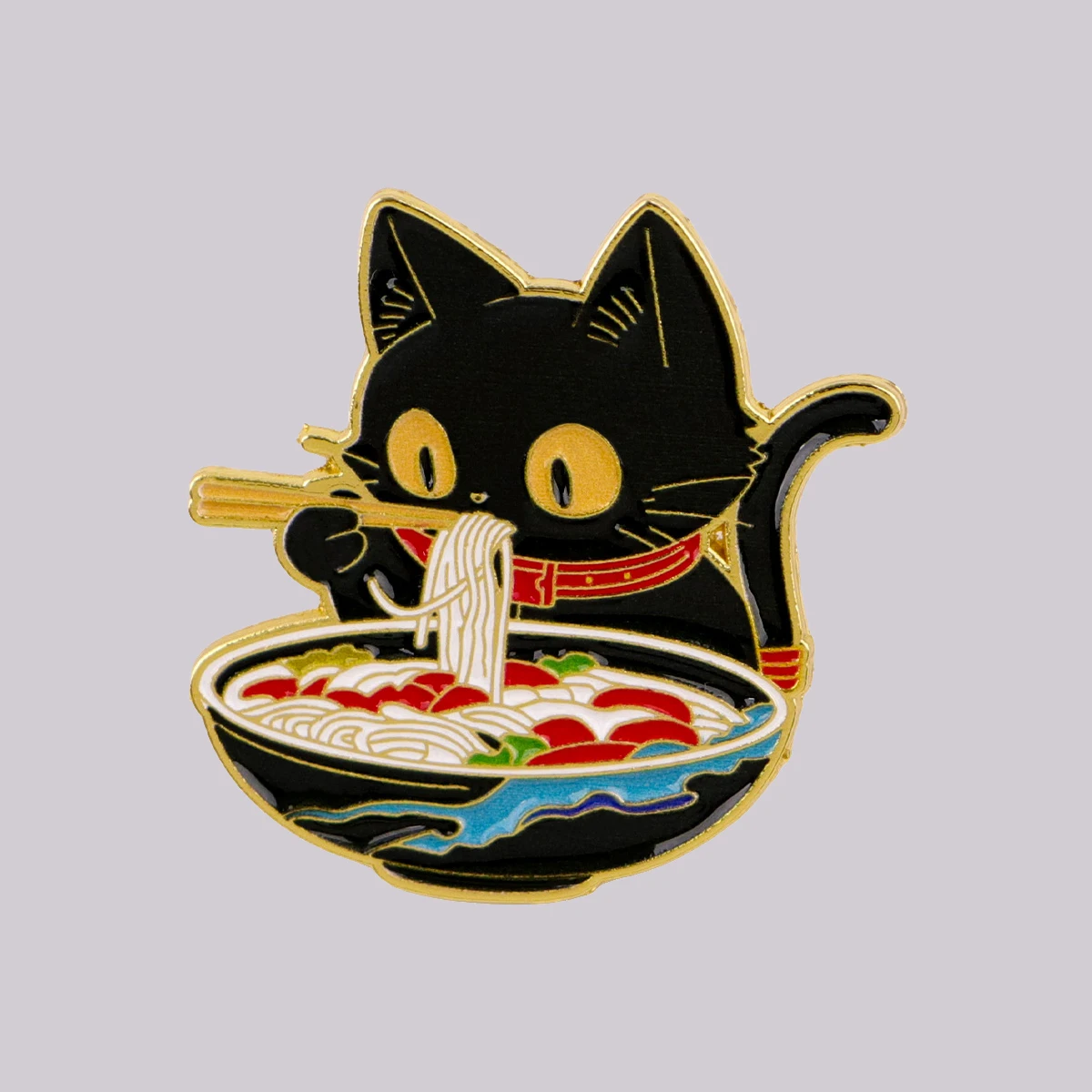 Japanese Noodles Black Cat Enamel Pin Cute Brooch Pines Lapel Pins Badge on Backpack Clothing Accessories Animal Jewelry Gifts