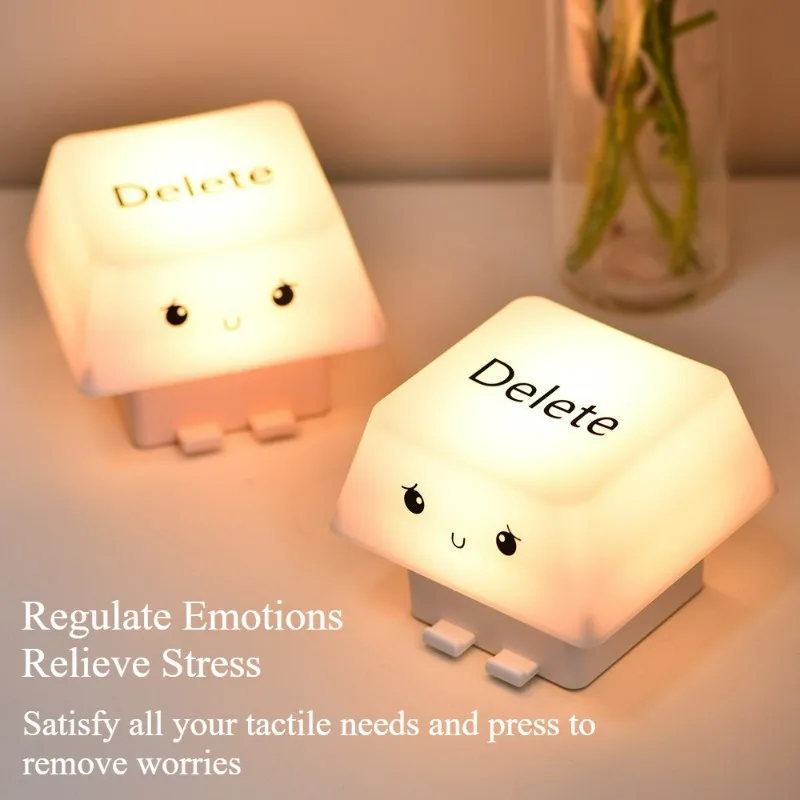 Cute Delete Keycap Mood Light Decompression Creative Retractable Phone Holder USB Charging Home Bedroom Bedside Night Light