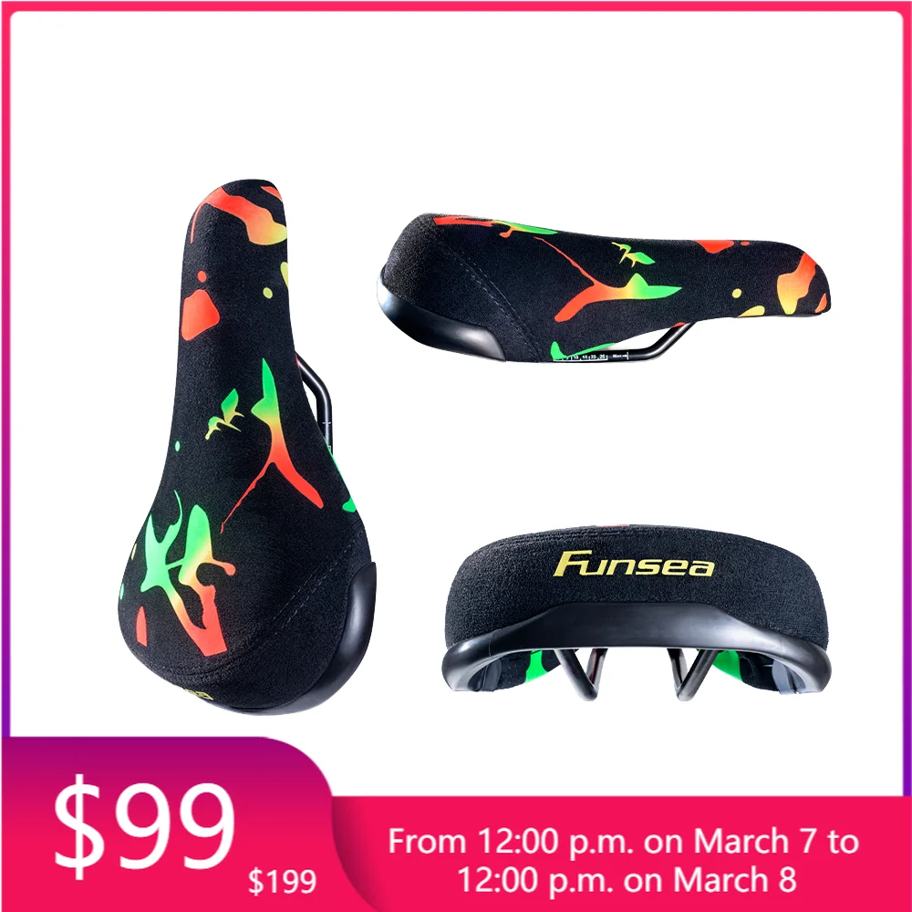 

STLF Funsea 8mm Steel Rail Bicycle Saddle Rasta Printing Silicon Flannelette Wheelie Seat Stylish Cycling Fun for Kids Safety Si