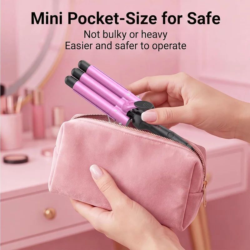 3 Barrel Curling Iron,Mini Hair Crimper | *Dual voltage *450℉ Fast Heating *3 Temperature setting