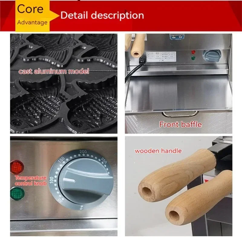 For Taiyaki Maker Fish Waffle Machine Fish Cake Baking Machine 6 Pcs Red Bean Paste Fish Waffle Maker 3000W Non-stick Snapper