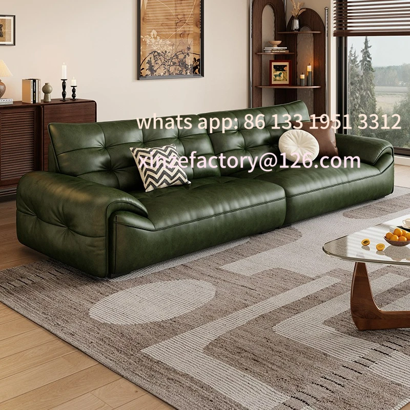 

Customizable caramel color oil wax leather sofa medium antique first layer cowhide retro small apartment straight row sofa