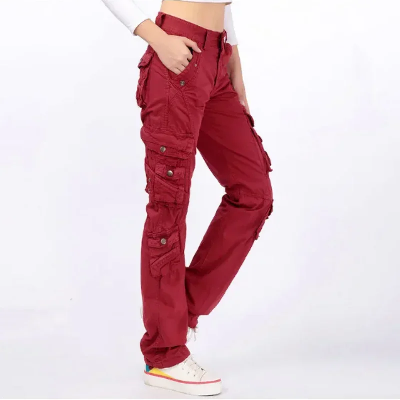 Calças cargo femininas casuais harem calças militares táticas multi bolsos corredores streetwear calças sólidas cor doce plus size