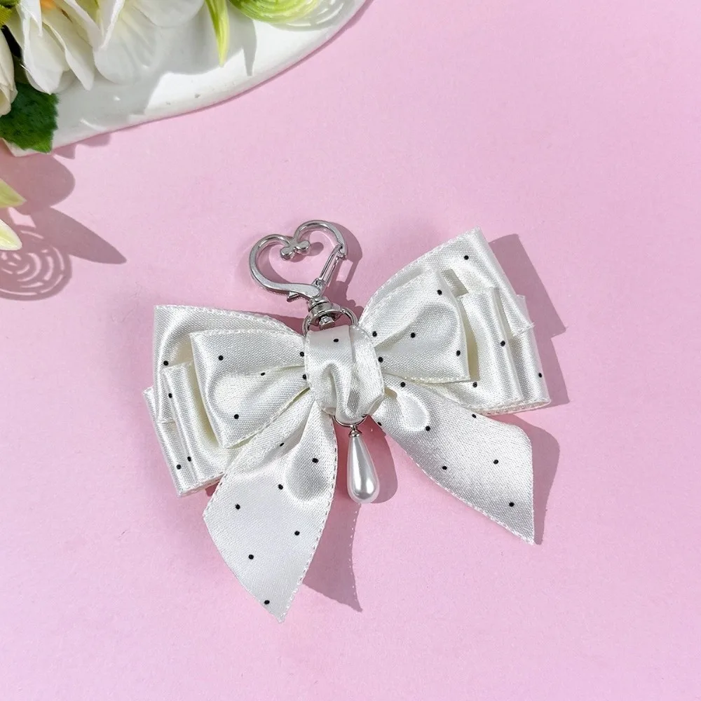 Polka Dot Pattern Polka Dot Bow Keychain Satin Finish Sweet Lolita Style Bag Pendant Pearl-Style Charm Pearl Charm Keychain