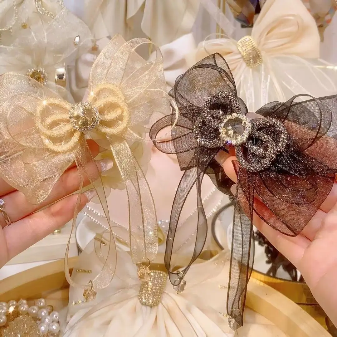 Diademas elásticas de mariposa para mujer y niña, accesorios coreanos para el cabello, lazo grande, cristal, diamantes de imitación, joyería