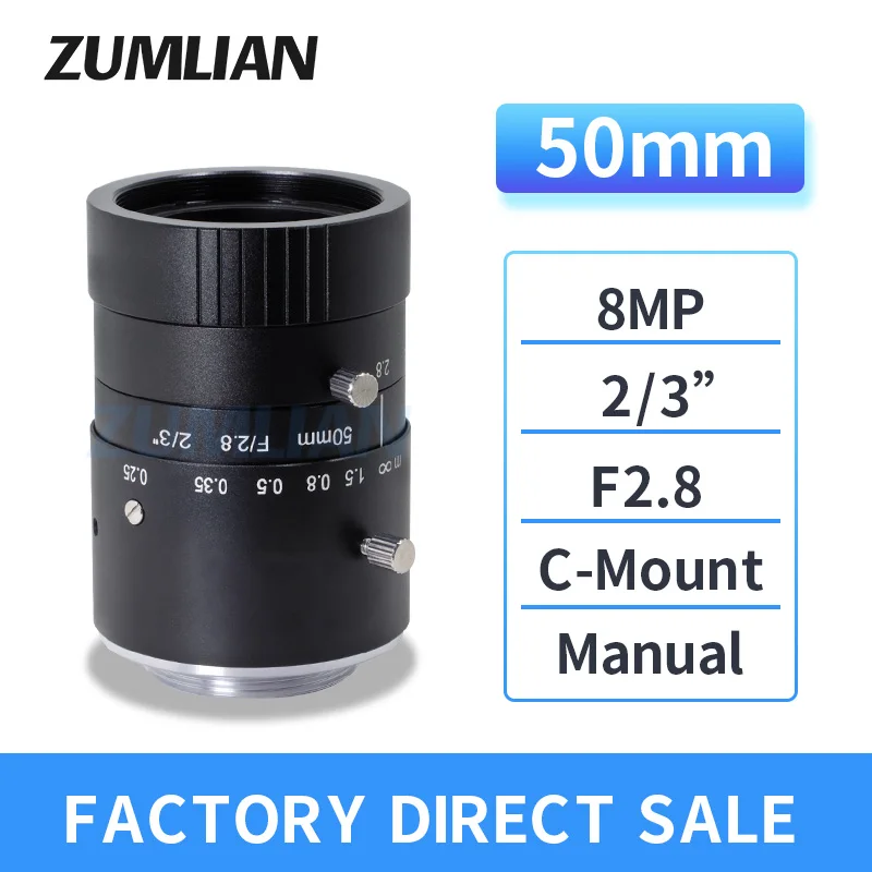 ZUMLIAN C-Mount Camera Lens 50mm 2/3