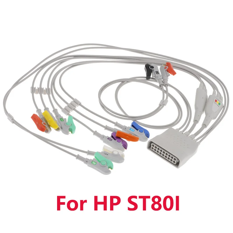 Compatible With 18 Pin HP ST80I Holter Patient Monitor ECG Carry Recorder 10 Lead Wire AHA/IEC Snap/Clip ECG EKG Cable.