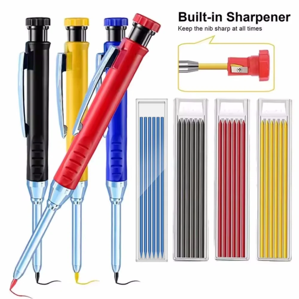 

2.8mm Solid Carpenter Mechanical Pencil with Sharpener for Woodworking Construction Long Head Carpenter Pencil Stationery Supply