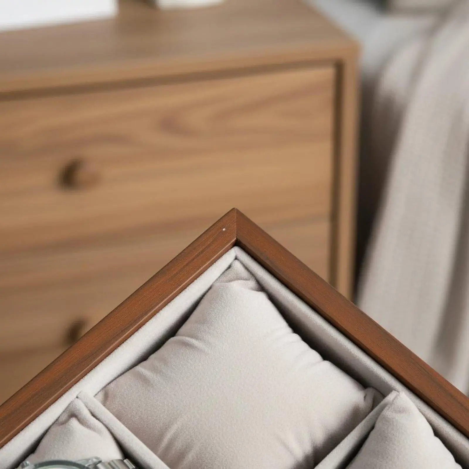 Watch and Jewellery Box Wooden Tray Organizer Display Case for Wrist Watch Storage with Cushions for Collection view 4