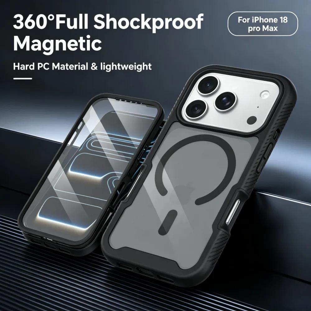 360 ° Vollständig stoßfeste magnetische Hülle für iPhone 18 Pro Max 17 Air 17 Pro für Magsafe kabelloses Ladegerät mit PET-Displayschutzfolie
