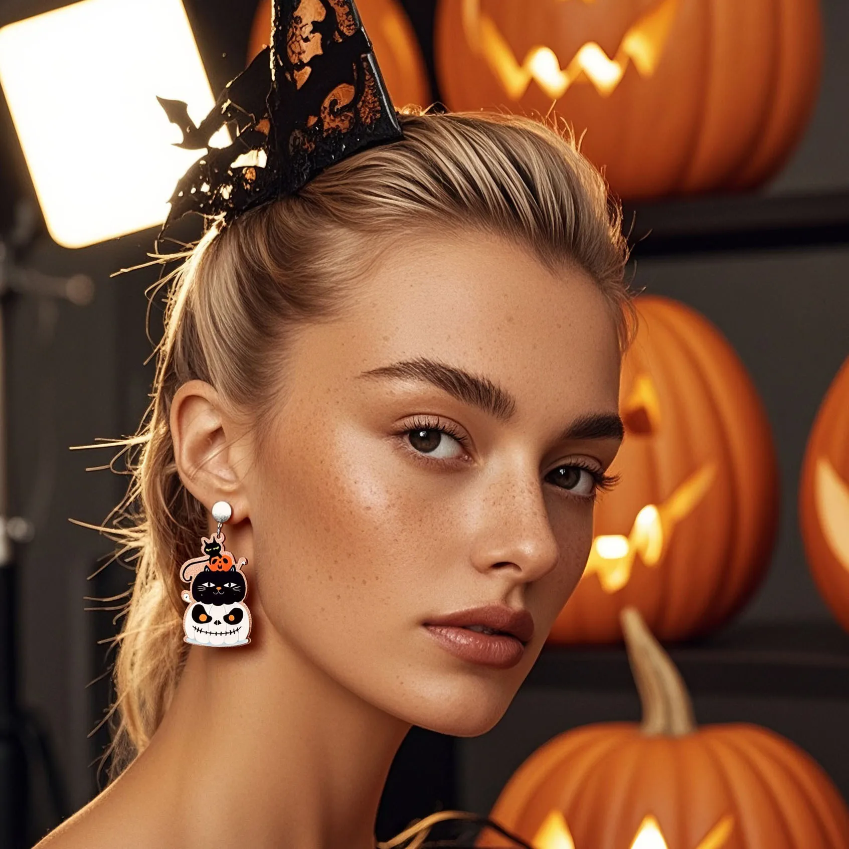 Europe and the United States cross-border funny print ghost pumpkin Halloween series personalized creative earrings ER23200