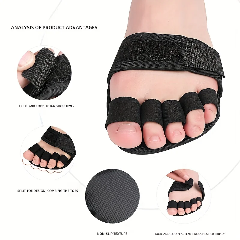 1 Pair Adjustable 5 Finger Half Palm Forefoot Cushion Thumb Toe Eversion Overlapping Hammer Shaped Toe Splitter Foot Care Tools