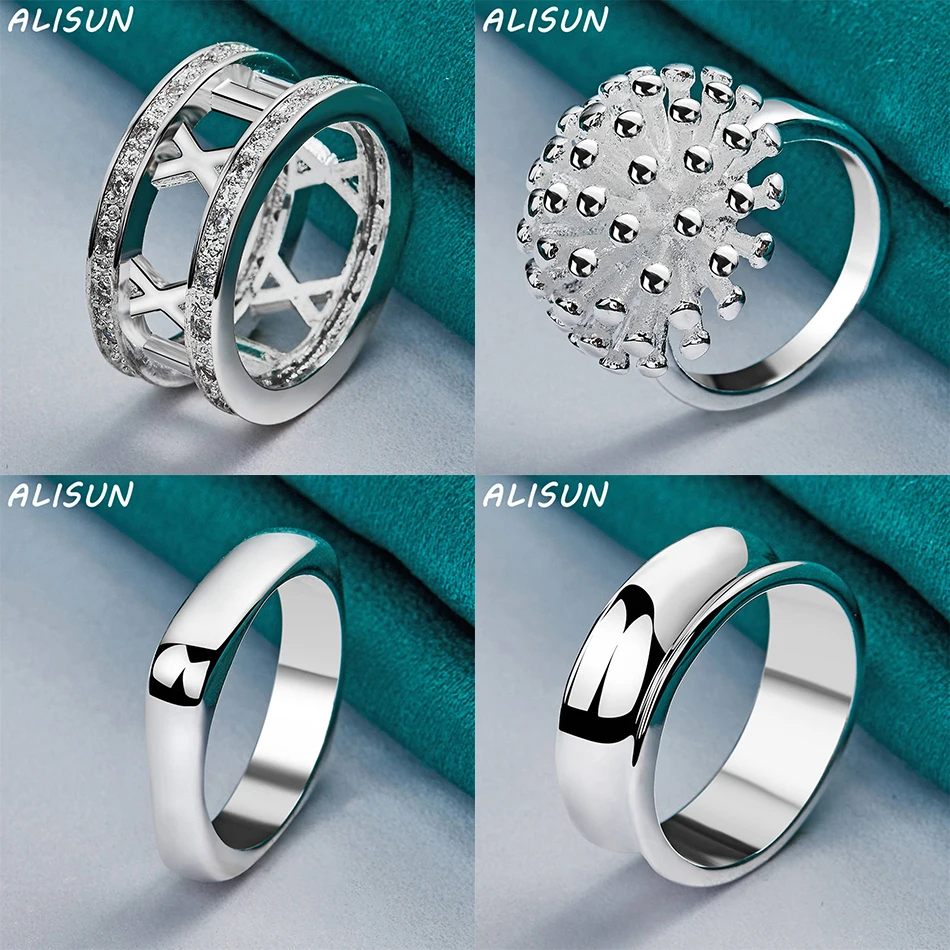 

ALISUN 925 Sterling Silver Size 5-10 Geometric Ring For Women Men Fashion Jewelry Charm Grace Wedding Engagement Accessories