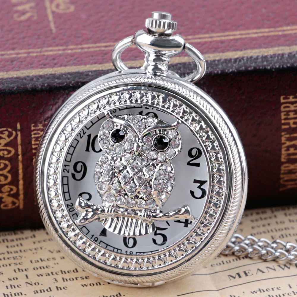 

Fashion Quartz Pocket Watch Owl Skeleton New Design Pendant Chain Ladies Arabic Numeral Pocket Fob Watches reloj de bolsillo