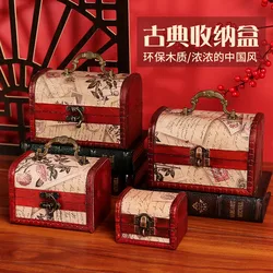 zakka Vintage Stamp patterns Storage decorative suitcase wooden box casket lock Desktop storage box finishing Muhe jewelry box