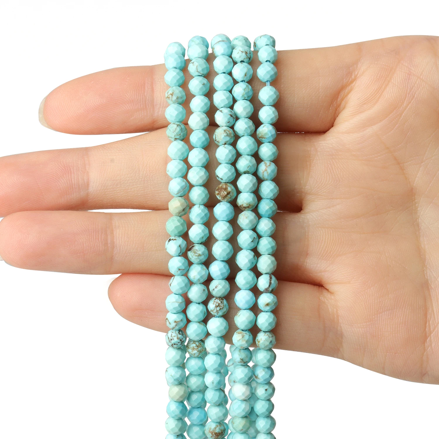 Natural Stone Faceted Turquoise Small Loose Beads For Jewelry Making DIY Bracelet Pendant Necklace Material Wholesale 2/3/4mm