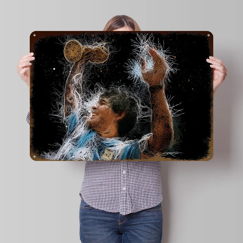 Fußballgott Blechposter Personalisierte Wandkunst Vintage Metallschilder Retro-Platten für Gamer-Raumdekoration Gemütliches Individuelles Schild