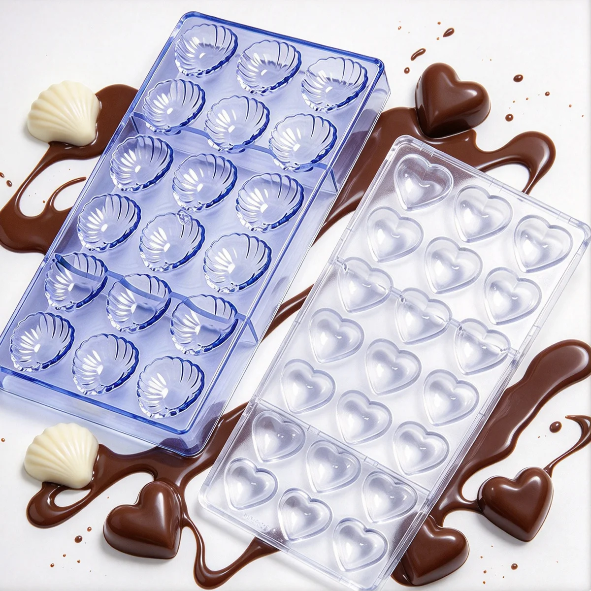 2Pcs Heart Chocolate Mold & Shell Jelly Molding Trays, Christmas All Purpose Bakeware for Festive Cake Embellishment & ZSY