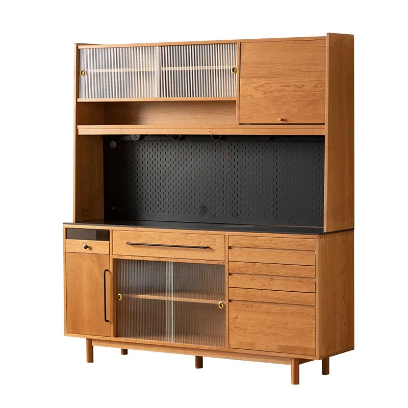 Solid wood retro dining side cabinet integrated high household rock slab locker hole board tea