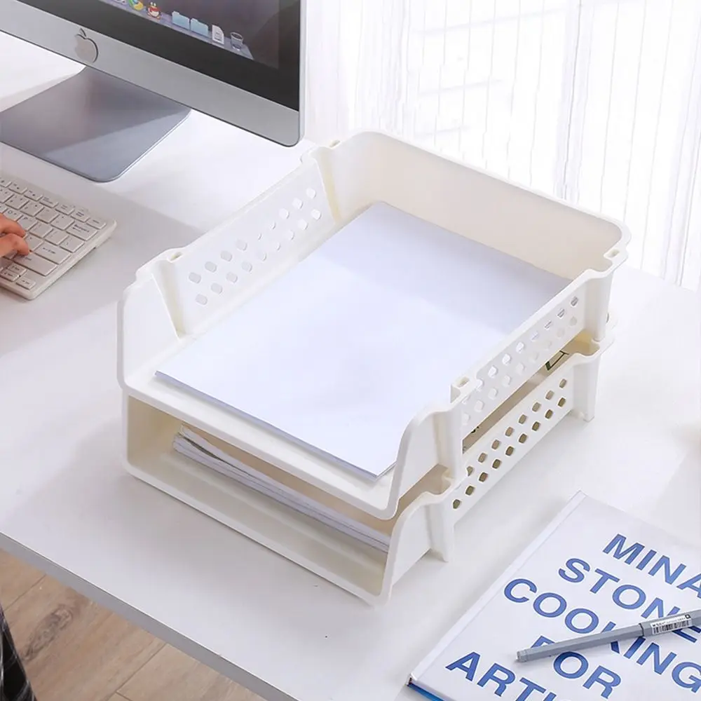 

Simple Desktop Organizer Stackable File Rack Papers Rack File Organizer A4 File Storage Tray Multifunctional Plastic Receipt
