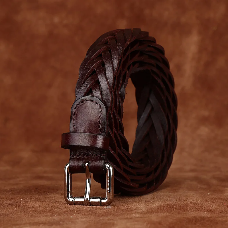 

Тканый ремень ручной работы шириной 2,4 см для женщин, натуральная кожа, верхний слой, плетеный индивидуальный модный пояс из воловьей кожи для женщин