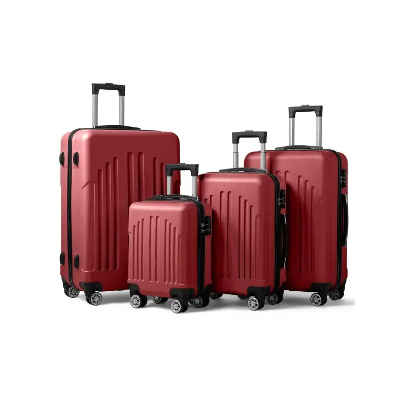 حقيبة تروللي بعجلات 4 في 1 مخططة عمودية منحنية - تصميم أحمر عتيق للسفر والتنظيم #1